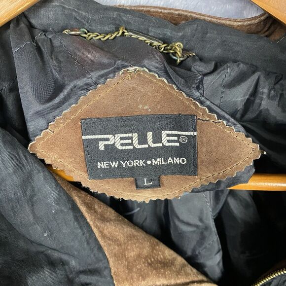 Vtg Pelle Jacket Mens Large Brown Leather Black Patches Retro Classic Biker - Picture 7 of 11